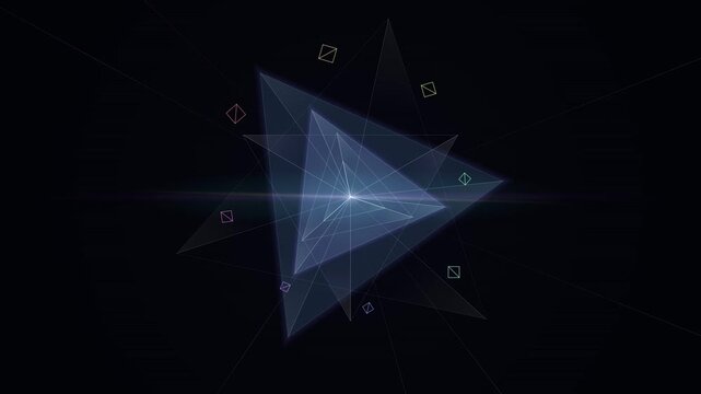 Geometric shapes with glowing effects.