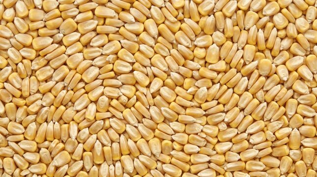 Top view of many pale yellow corn kernels creating an organic texture ideal for agricultural marketing, food packaging design, and corporate presentations