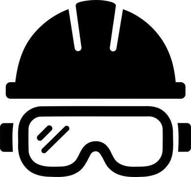 Black construction hard hat and safety glasses icon isolated on transparent background