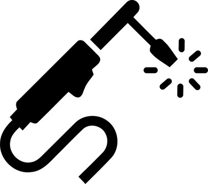 Black welding torch icon for industrial metal work isolated on transparent background