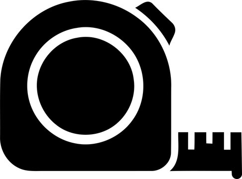 Black tape measure icon for construction and design isolated on transparent background