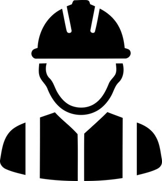 Construction worker icon with hard hat isolated on transparent background