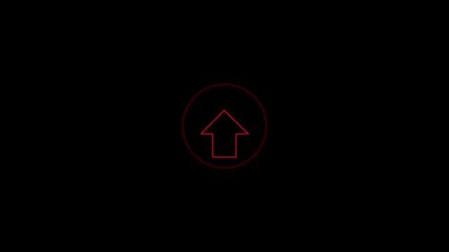 Arrow icon depicts a red neon upward pointer encased in a circular border set upon a black backdrop, offering a distinct visual cue for interactive applications or vertical scrolling interface.