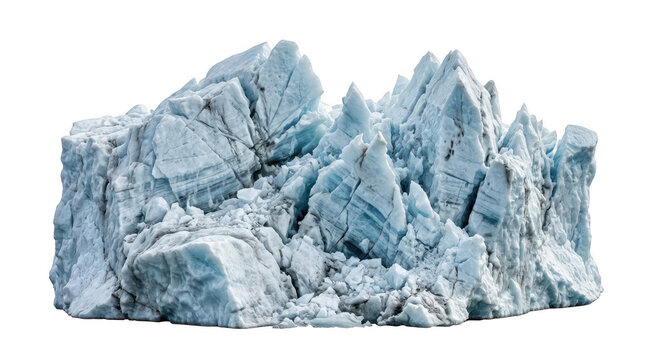 Cracked glacial ice formation with textured blue and grey layers isolated on transparent background