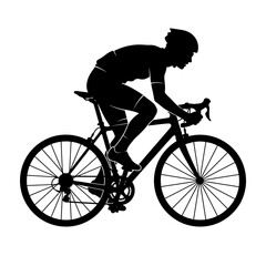 Naklejka premium Black Cycling Silhouette Vector graphic of a bicycle racer. Man riding a road bike. Sport cycling symbol. Cyclist profile icon for sports design. isolated on White Background silhouette