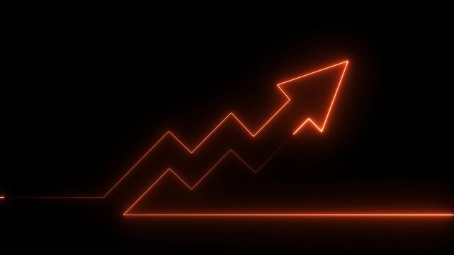 Abstract neon arrow business graph chart icon animation background. Market Recovery Concept. Successful growth trend Green line graph going Up.