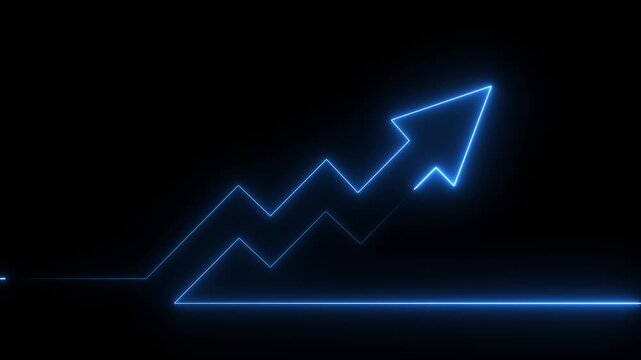 Abstract neon arrow business graph chart icon animation background. Market Recovery Concept. Successful growth trend Green line graph going Up.