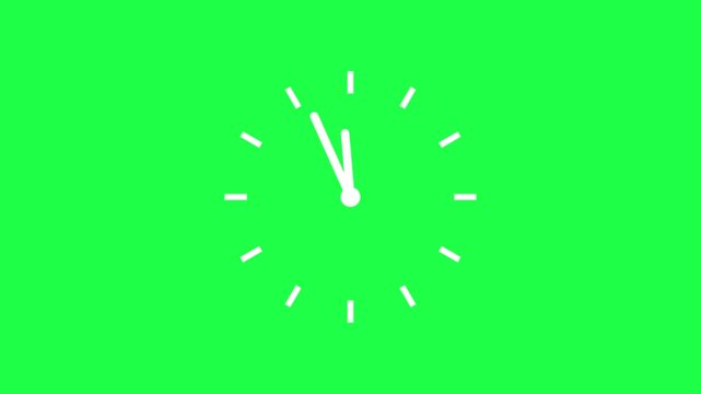 Clock spinning, watch animation on transparent background with alpha channel. Clock icon flat style 24 hours.green screen.