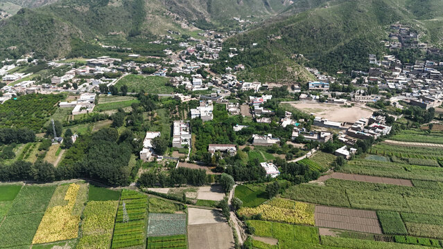 Aerial view of Dir District in the valley of Khyber Pakhtunkhwa, Pakistan.