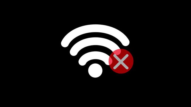 No WiFi Signal Icon Animation with Internet Error on Transparent Background 4K