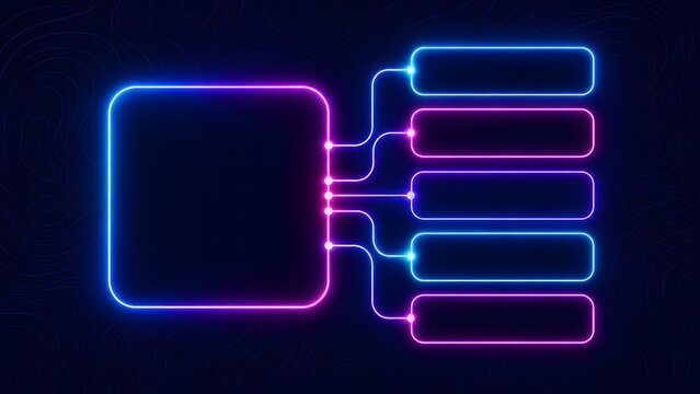 abstract blue background with squares neon infographic template with a glowing UI style