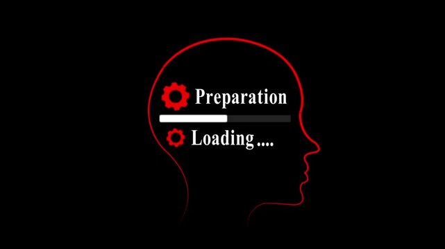 Glowing neon Human Head Profile With preparation loading in Mind. Business creativity and Innovation concept. Abstract visual representing creative thinking, strategic strategy, and future vision.