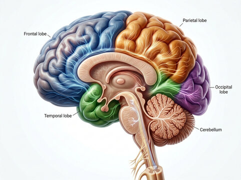 Human Brain Anatomy, Lobes and Cerebellum, Medical Illustration