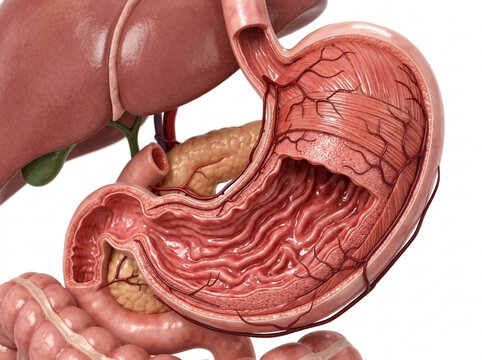 Human Stomach Anatomy Cutaway, Digestive System, Medical Illustration