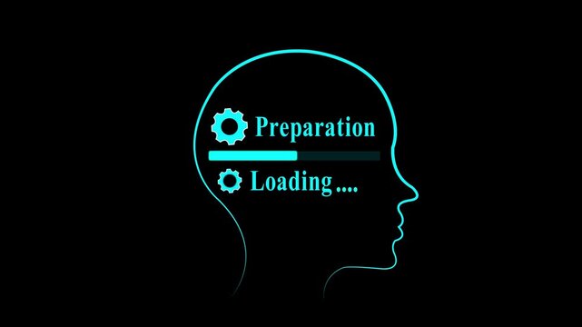Glowing neon Human Head Profile With preparation loading in Mind. Business creativity and Innovation concept. Abstract visual representing creative thinking, strategic strategy, and future vision.