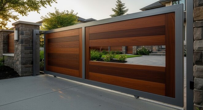 Modern Wooden Automatic Gate Entrance Design
