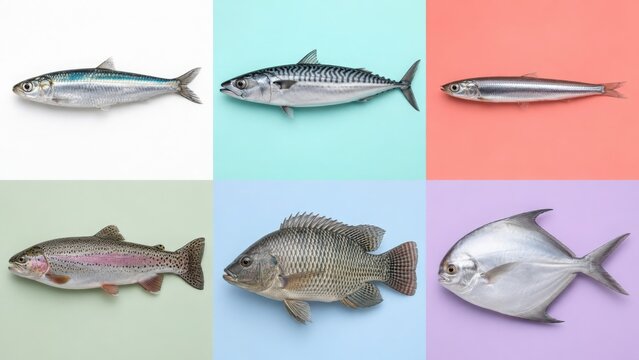 Edible Fish Species Including Sardine, Mackerel, and Trout