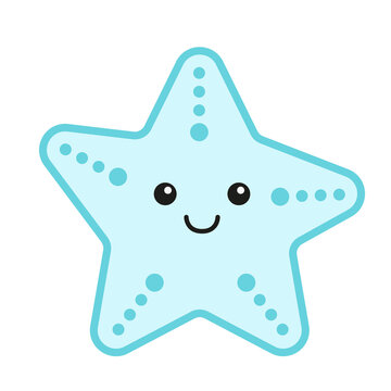 Cute smiling starfish cartoon vector illustration blue sea star clip art isolated on transparent background