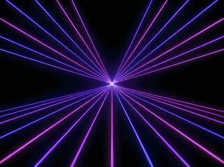 Fototapeta premium Neon purple laser beams radiating from center on dark background.