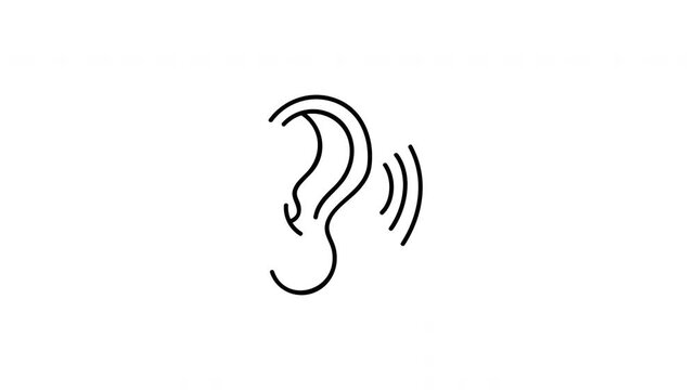 Animated Ear Listening Icon with Sound Wave Line Animation Loop