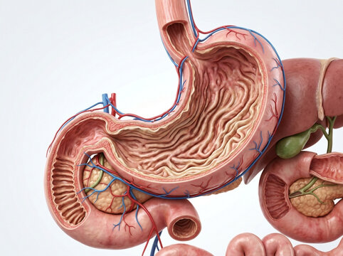 Human Stomach Anatomy and Digestion - Detailed Medical Illustration