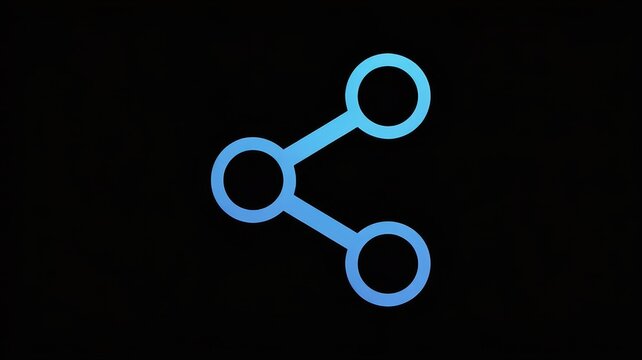 Glowing blue share icon on black background, digital networking symbol for social media, luminous connectivity and communication concept