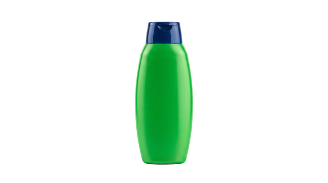 Green plastic shampoo bottle with blue cap for hair care container cosmetic