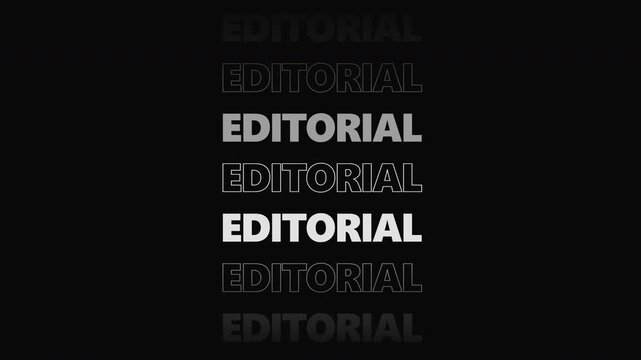 Editorial kinetic stacked outline and filled text animation on black background
