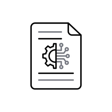 Line Art Illustration of a Document with a Gear and Circuitry Icon Representing Technology Configuration and Automated Processes