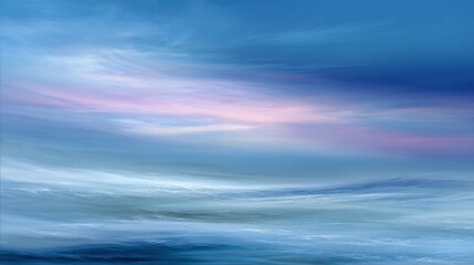 Fototapeta premium Serene Blue Ocean Waves with Soft Pink Sunset Hues in Dreamy Abstract Artistic Style