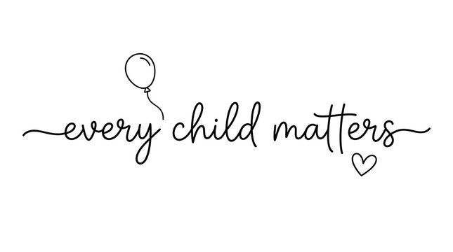 Every Child Matters typography design. Hand written lettering with balloon and heart icon.