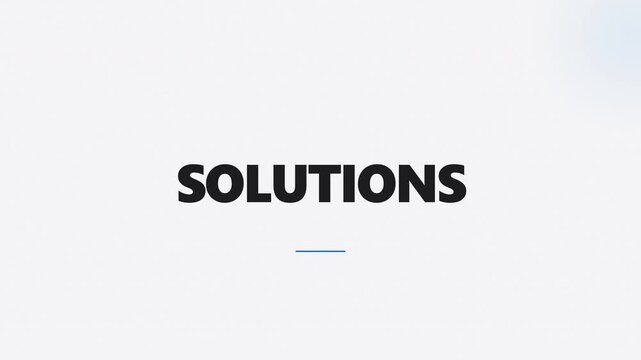 Solutions bold black typography animation with blue underline on white background
