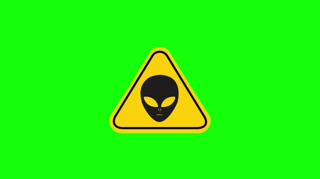 Cartoon UFO flying saucer on green screen. Alien spacecraft with light beam animation.