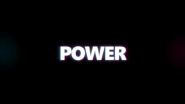 Power white text animation with chromatic aberration glitch effect
