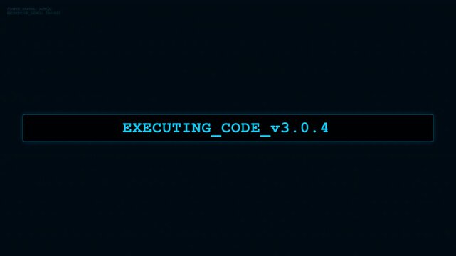 Executing code terminal command line text animation on black background
