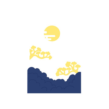 Minimal Korean Traditional Moon and Pine Tree Decorative Clouds Background