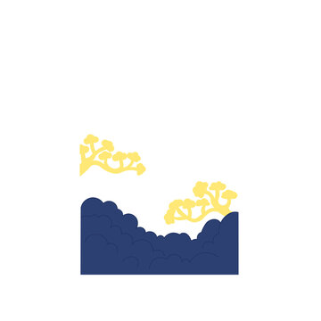 Minimal Korean Traditional Moon, Pine Tree and Decorative Clouds Vector Background