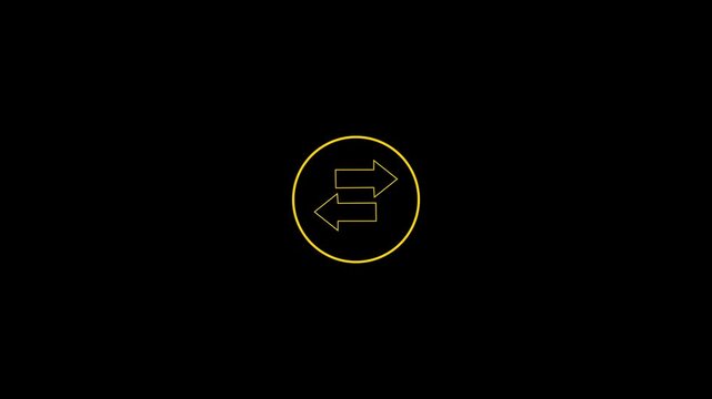 Arrows pointing in opposite directions are arranged inside a golden circle on a solid black background to symbolize data transfer processes or exchange concepts in a professional digital graphic.