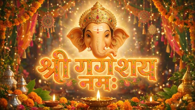 Ganesh Chaturthi Greeting Card with Shree Ganeshay Namah Calligraphy