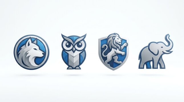 Professional blue and silver animal logo set