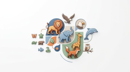 Fototapeta premium Interconnected wildlife icons depicting an ecological network