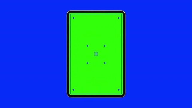 Realistic smart tablet ipad frame animates in from bottom of the frame, scales up and remains on screen. Smart tablet ipad mock up concept graphic template. 4k
