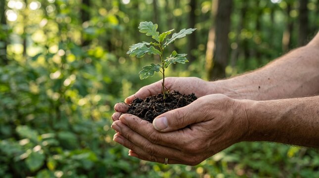 Hands Holding Young Tree Seedling Environmental Conservation