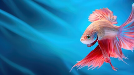 Fototapeta premium Colorful Betta Fish Swimming Gracefully in a Vibrant Blue Underwater Environment