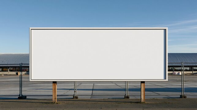 Blank Outdoor Billboard Template in Open Space with Clear Sky and Fencing