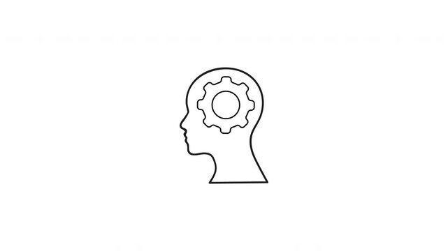 Animated Human Head with Rotating Gear Icon Line Animation for Artificial Intelligence and Thinking