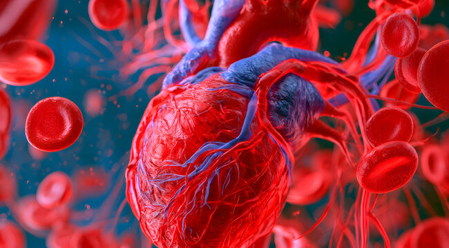 The human cardiovascular system including the heart and blood cells