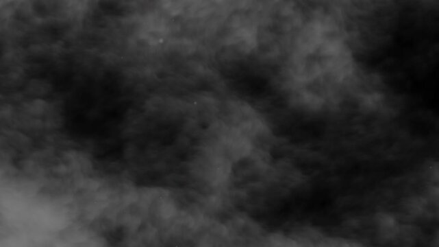 Dense smoke and fog overlay with soft swirling haze on a seamless black background for cinematic and mysterious effects