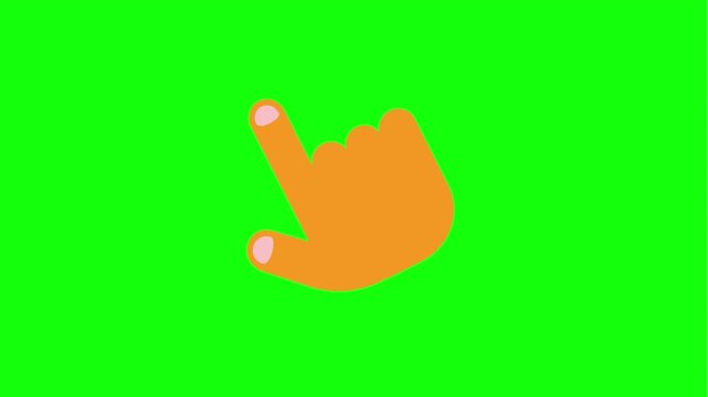 Hand finger tapping on screen. Gesture icon pressing button on green background.