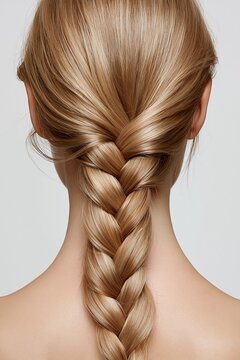 Elegant Blonde Woman's Hair Styled in a Classic French Braid, Showing Healthy Shine and Texture
